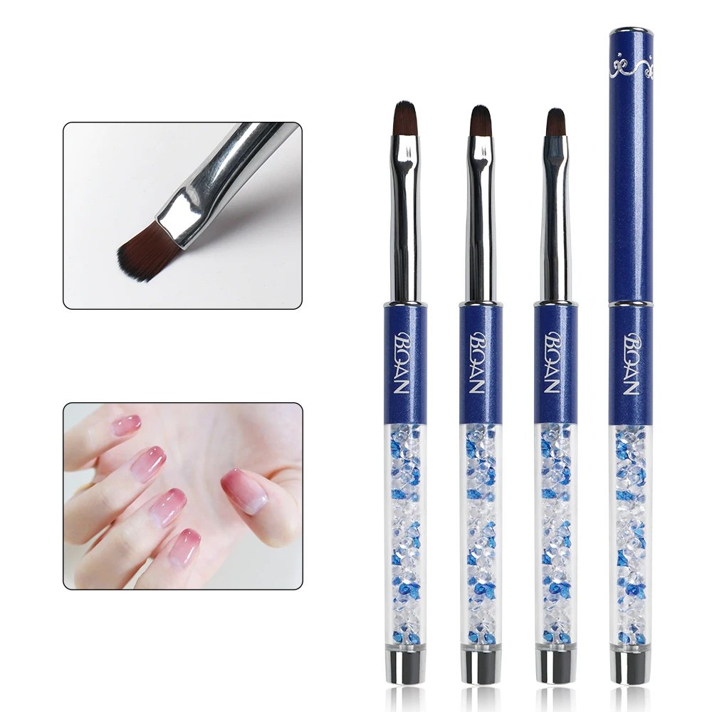 Nail Art Brushes BQAN #4#6#8 Oval Nail Brush Blue Rod Rhinestone Handle UV Gel Polish Brushes Nail Art Brush Design DIY Gel Extension Tools