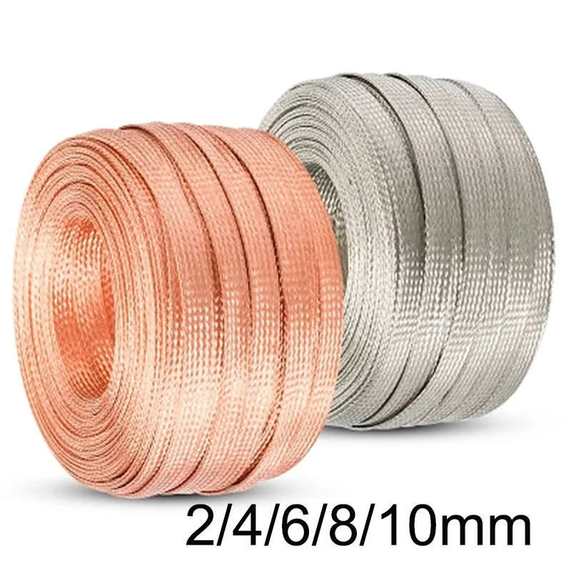 10meters 2/4/6/8/10mm flat Tinned Copper Braid wire Sleeve Screening Tubular Cable DIY