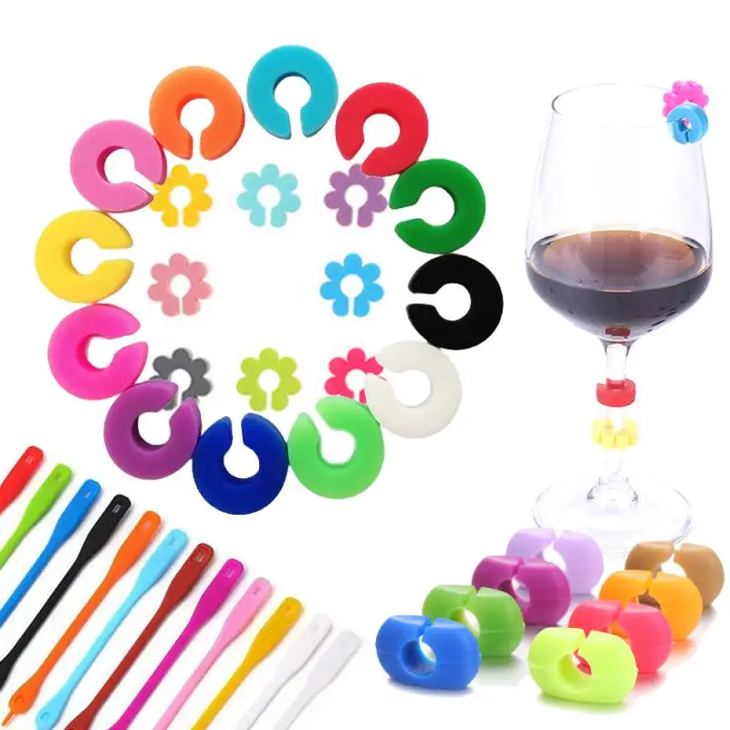 36 Pieces Color Random Silicone Wine Glass Marker Juice Glasses Cup Labels  Tags for Outdoor Wedding