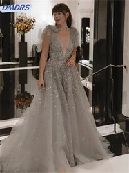 Sexy V-neck Evening Gown 2024 Classic Beading Party Dress Elegant Sleeveless Floor Length Gowns Vestidos De Novia