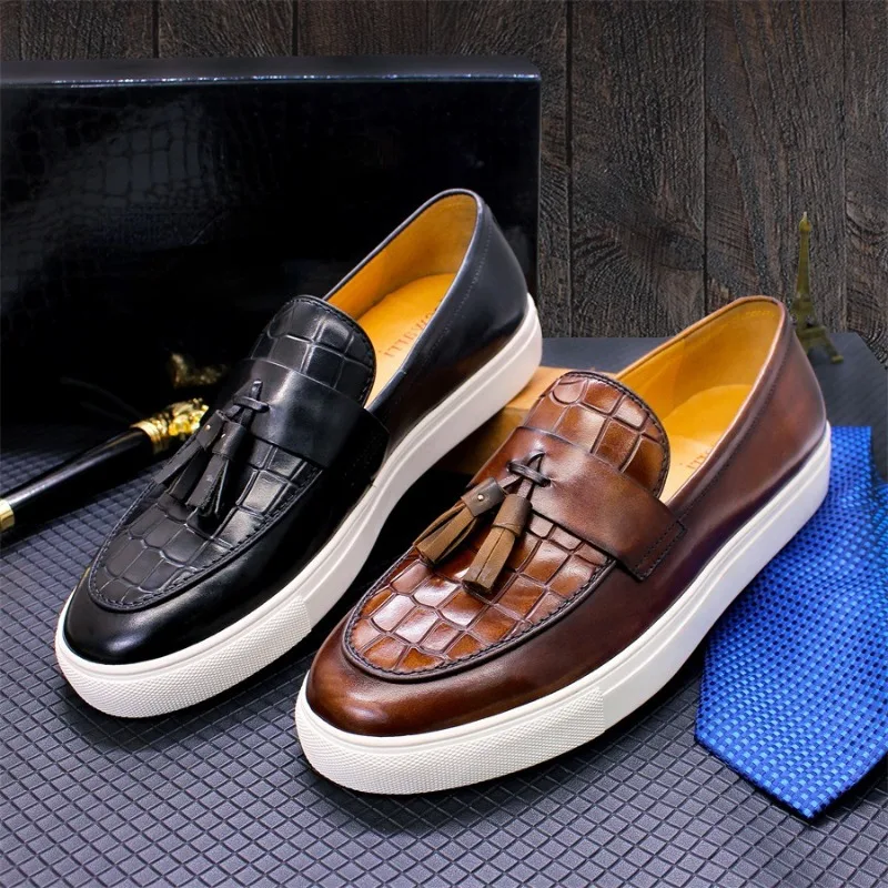 

Large Size Casual Shoes Genuine Leather Men Fringe Loafers Comfortable Flats Luxury Designer Shoes Sneakers Board Shoes 2C