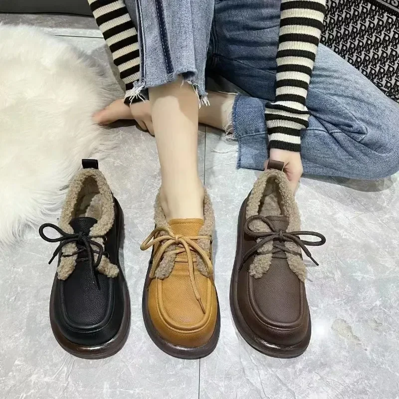 

Women's Shoes 2023 Fashion Solid Color Lace Up Women's Vulcanize Shoes Hot Sale Winter Warm Sneakers Round Head Shoes Women