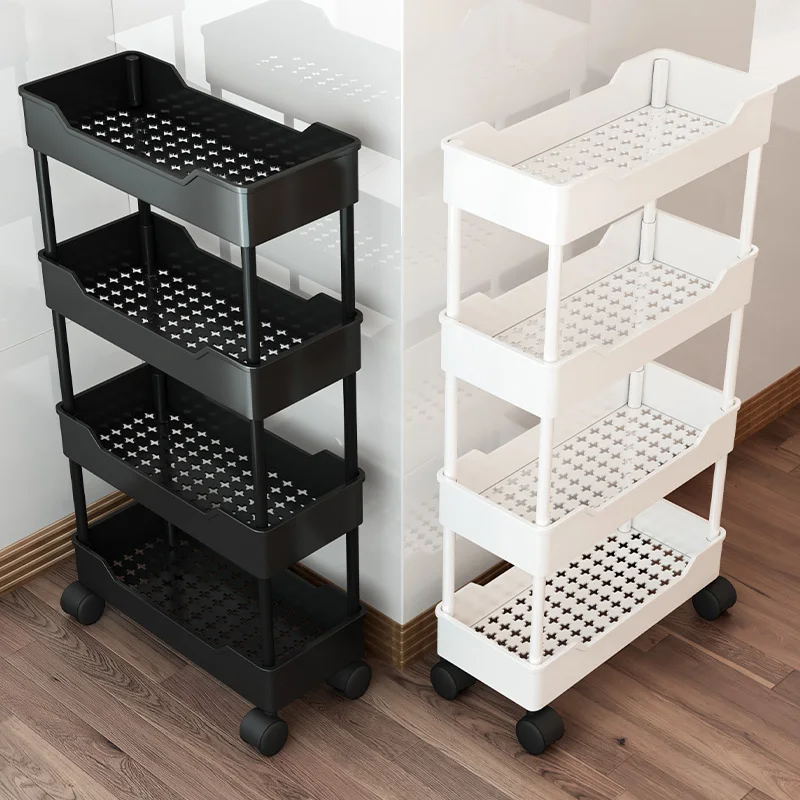 Organisateur coulissant mobile pour cuisine et salle de bain, de couleur noire.