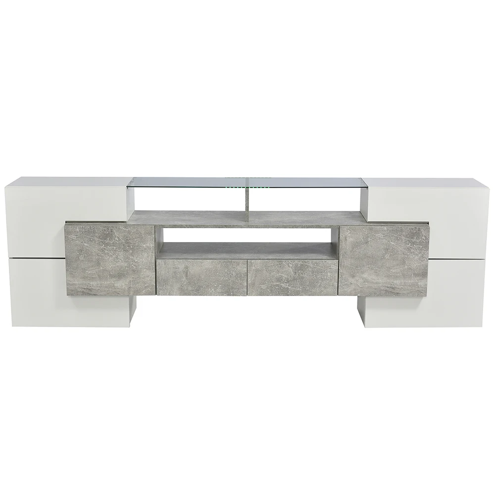 KOMHTOM High-gloss TV wardrobe, LED lighting, modern design, elegant with a glass surface