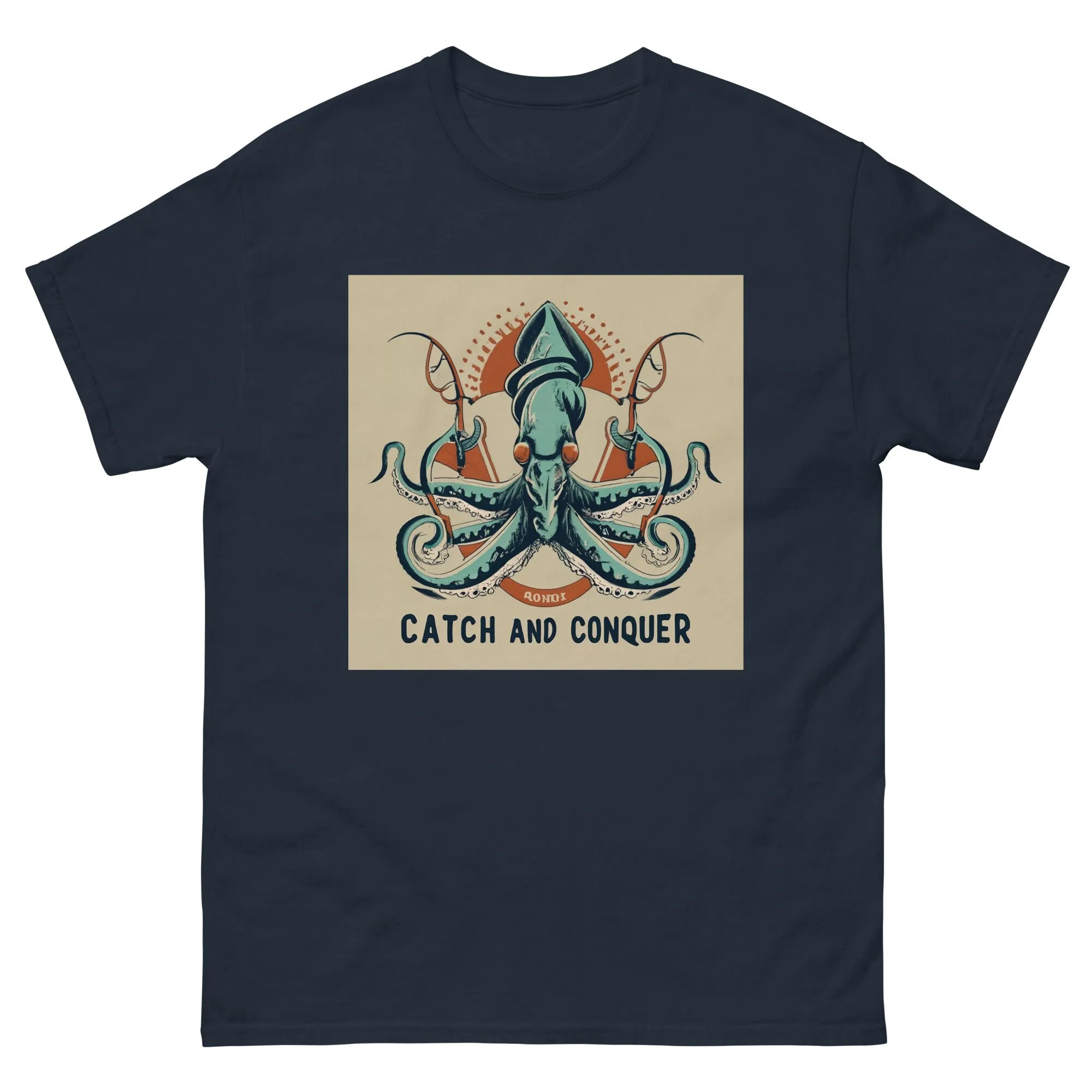Men's T Shirt Catch and Conquer Squid Angler's_voghion.com
