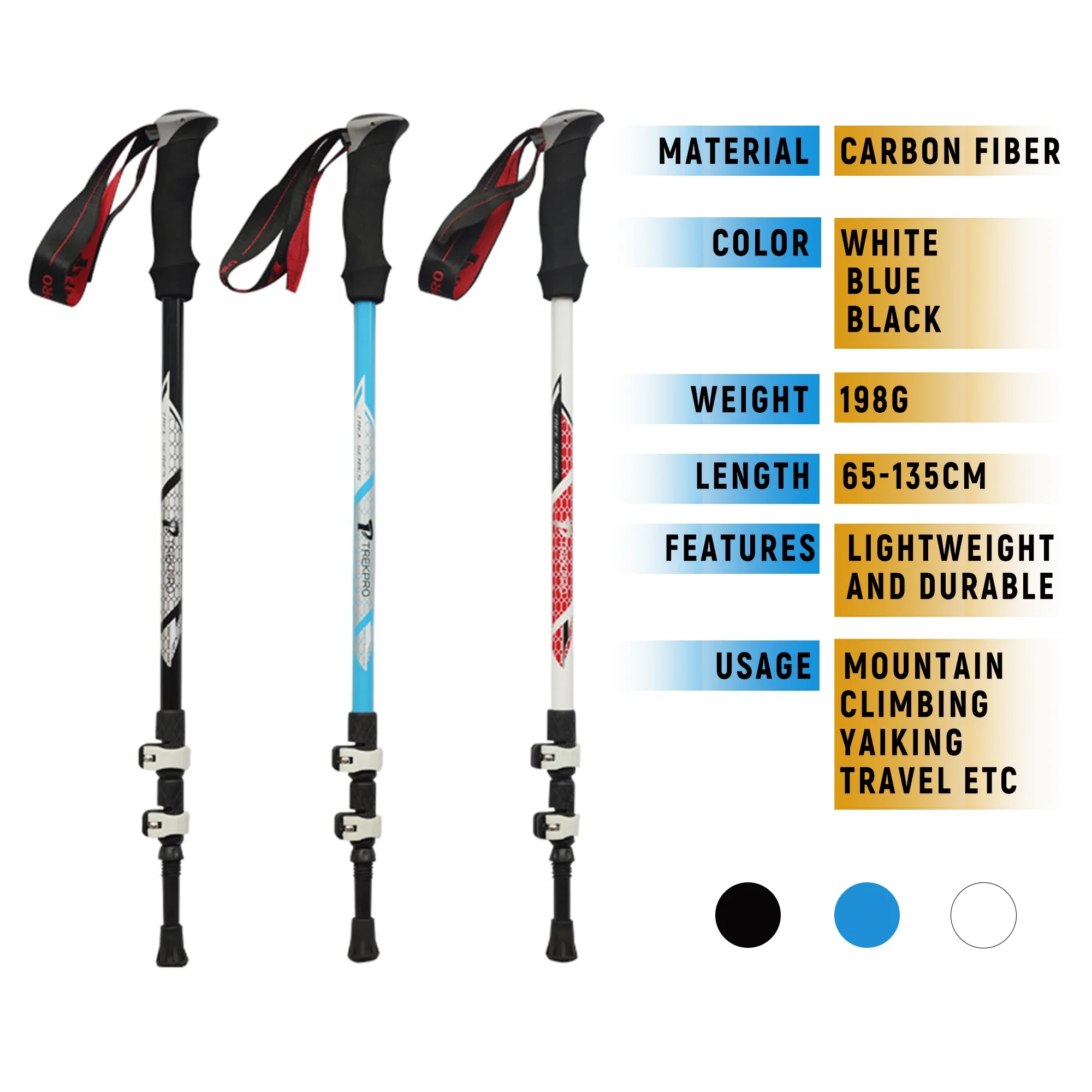 Aluminum Trekking Hiking Poles, Walking Sticks with Quick Adjustable Locks, Straight Grip for Comfortable Sweat Absorption