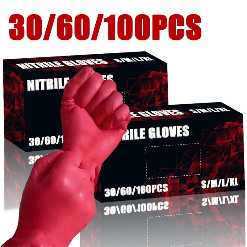 Red Nitrile Gloves 30/60/100PCS Household Kitchen Cleaning Gloves Hair Dye Nail Home Cleaning Suitable Bathrooms Toilets disposable gloves,nitrile gloves,cleaning gloves