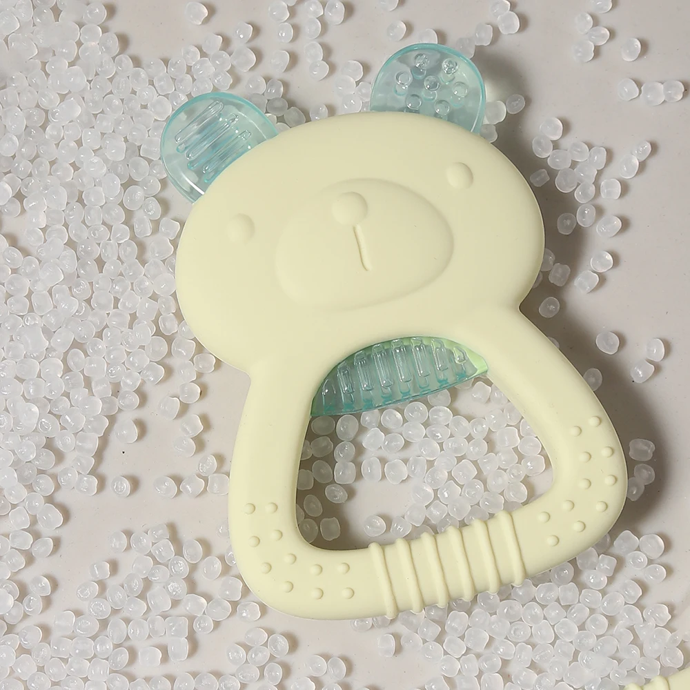 عضاضة على شكل دب من السيليكون على شكل رسوم كرتونية للأطفال، عضاضة آمنة ، لعبة لطيفة وسهلة لآلام الأسنان، هدية للتسنين للعناية بالفم