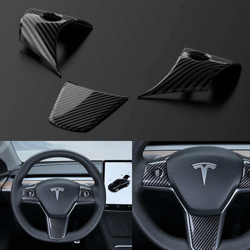 Model 3 / Y Steering Wheel Logo Cover - Carbon Fiber Interior Mods