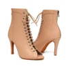 Woman Latin Dance Booties Open Toe Lace Up Stiletto Bootie for Women Suede Sole High Heels Beige Black Ankle Boots Dancing Shoes 6