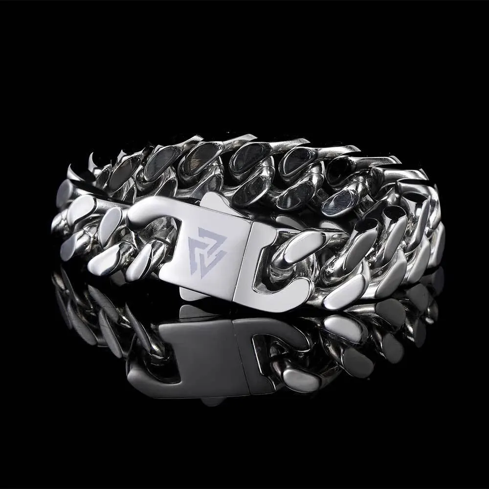 Viking Cast Cuban Chain Men's Bracelet Stainless Steel Fine Polished Chain Four Sides Cut Boyfriend Gift