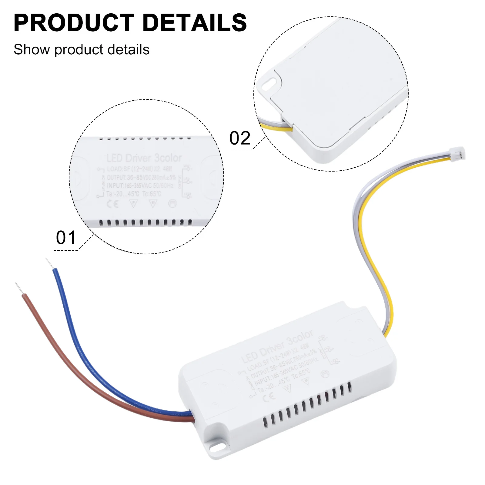 LED-Treiber, 3-Farben-Adapter, 8–24 W, 20–40 W, 30–50 W, 40–60 W, 50–70 W, für LED-Beleuchtung, nicht isolierender Transformator-Treiber-Ersatz – Detail 14