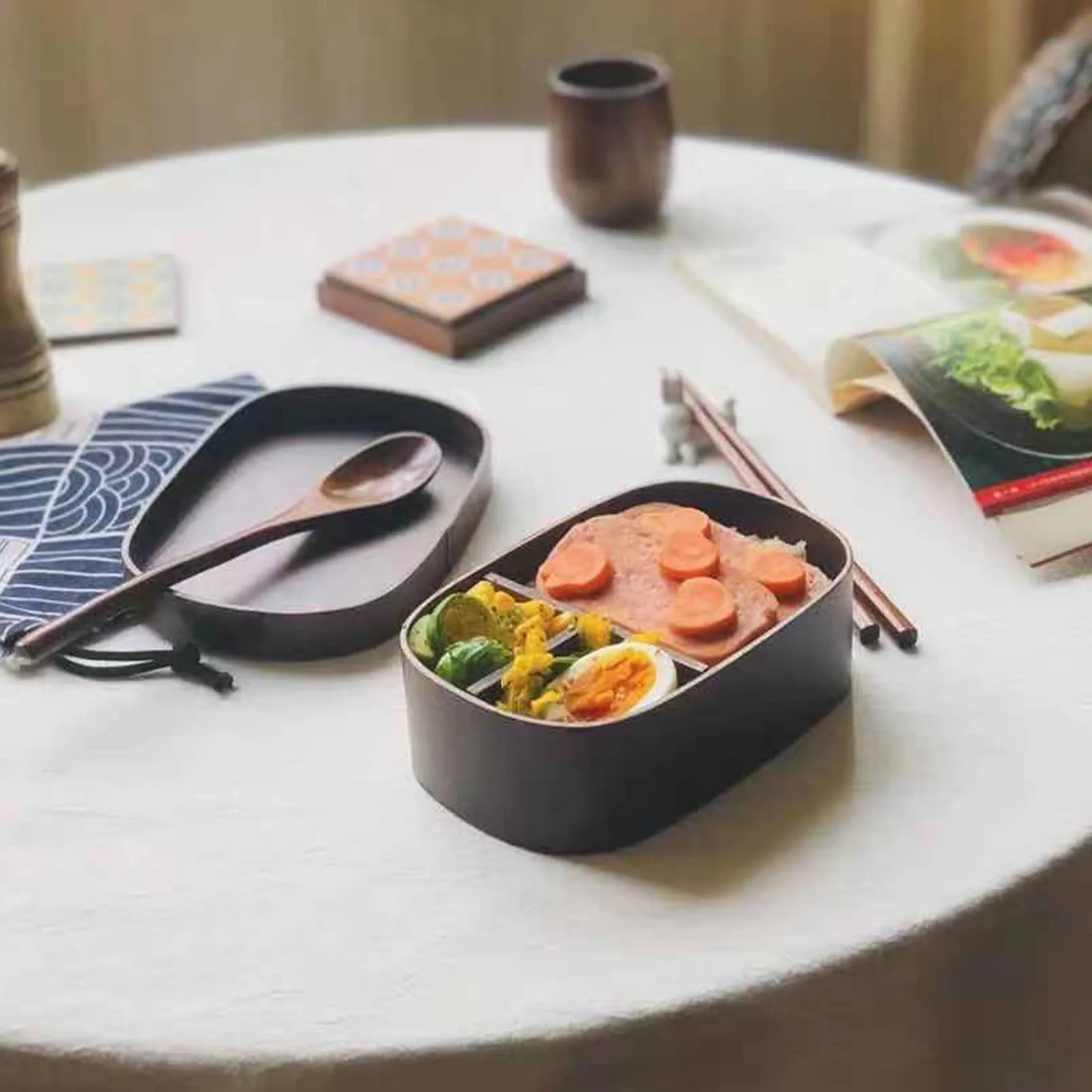 Wooden Bento Boxes Lunch Box Japanese Style Food Containers Picnic Box with Spoon Chopsticks for Men Women Office Camping Travel