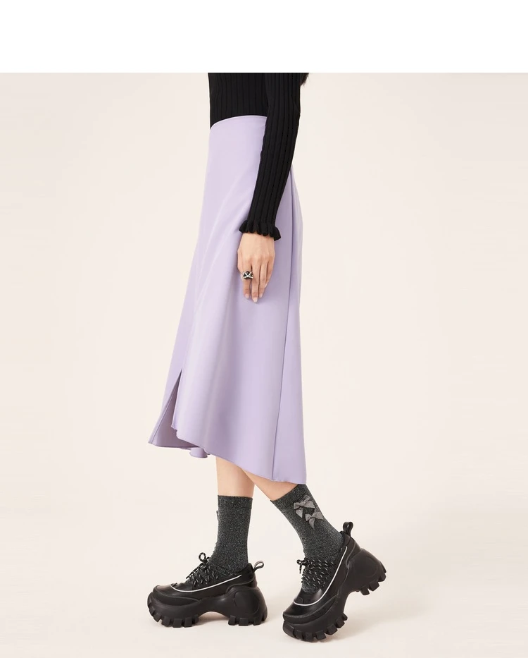 summer skirts A21 Elegant Women 2022 Spring New Purple Midi Skirt Causal High Waist Split Ladies Chic Slim Solid Long Skirt silk skirt