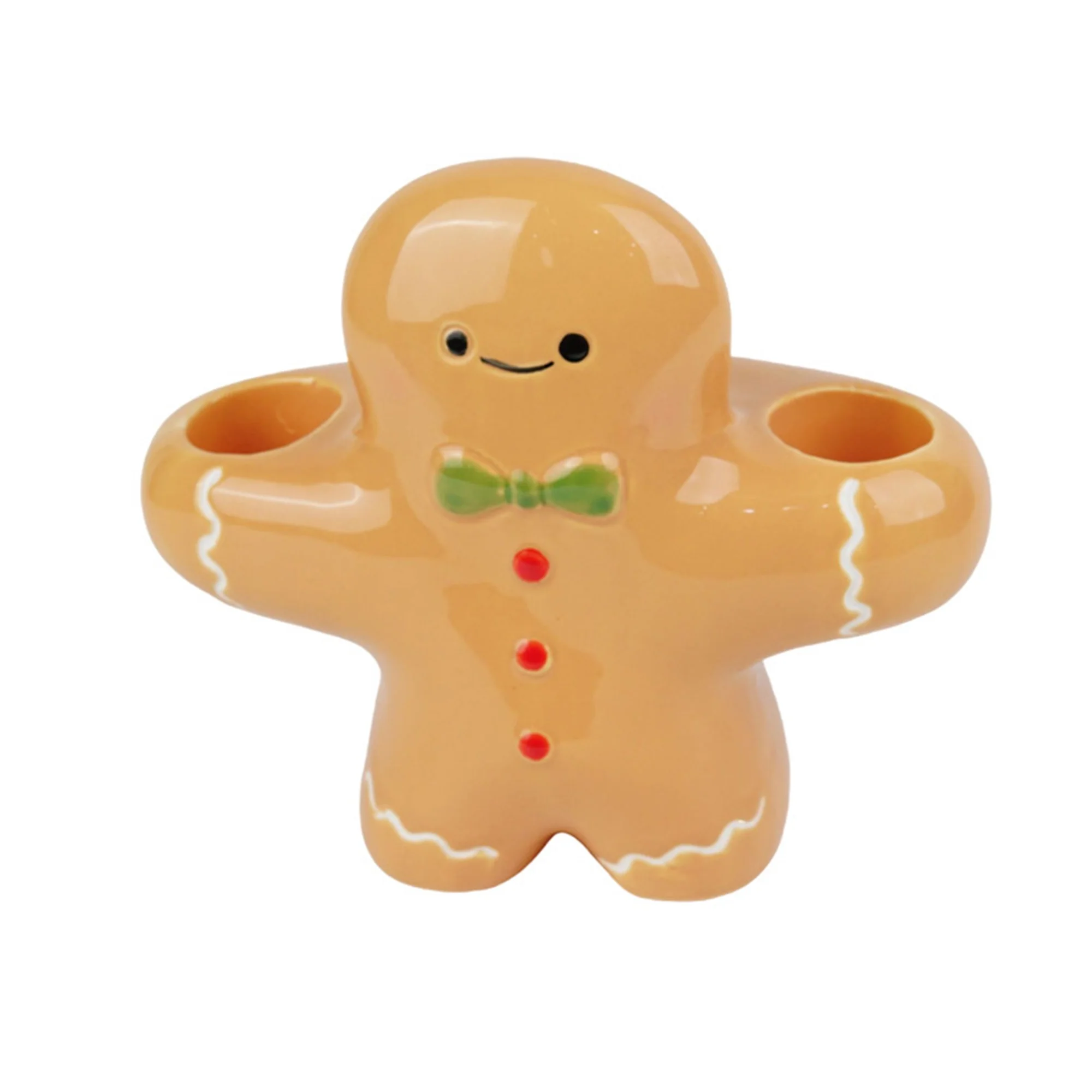 Cute Toothbrush Holder with 2 3 Holes Ceramic Gingerbread Man Toothbrush Stand for Family Couple