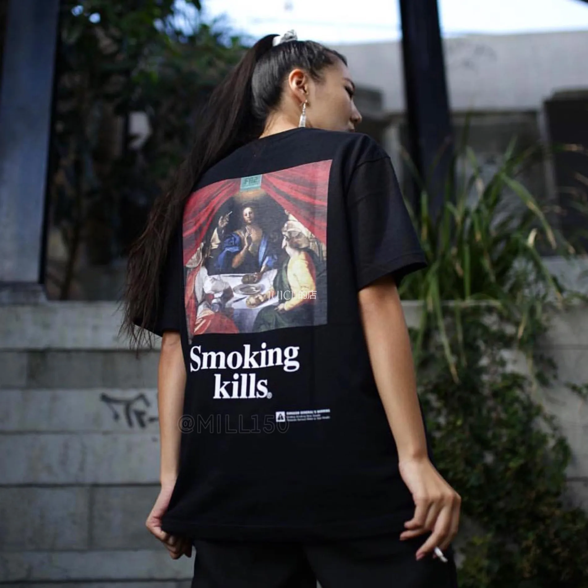 FR2 Smoking Kills 19SS Renaissance Last Supper Oil painting TEE Short Sleeve Print Loose Casual Crewneck