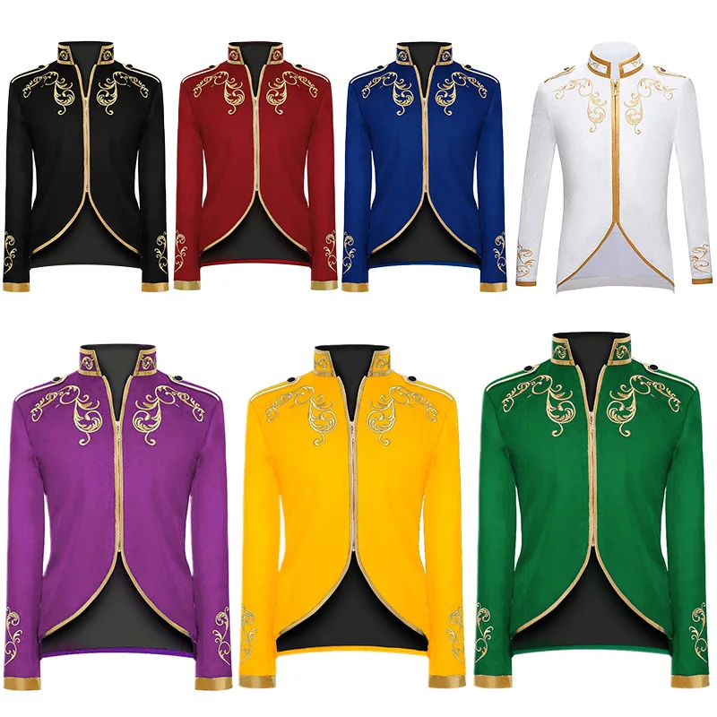 

Men's Victorian Vintage Medieval Jacket Coat Embroidery Zip Up Stand Collar Prince King Cosplay Costume Blazera Coats Kids Adult