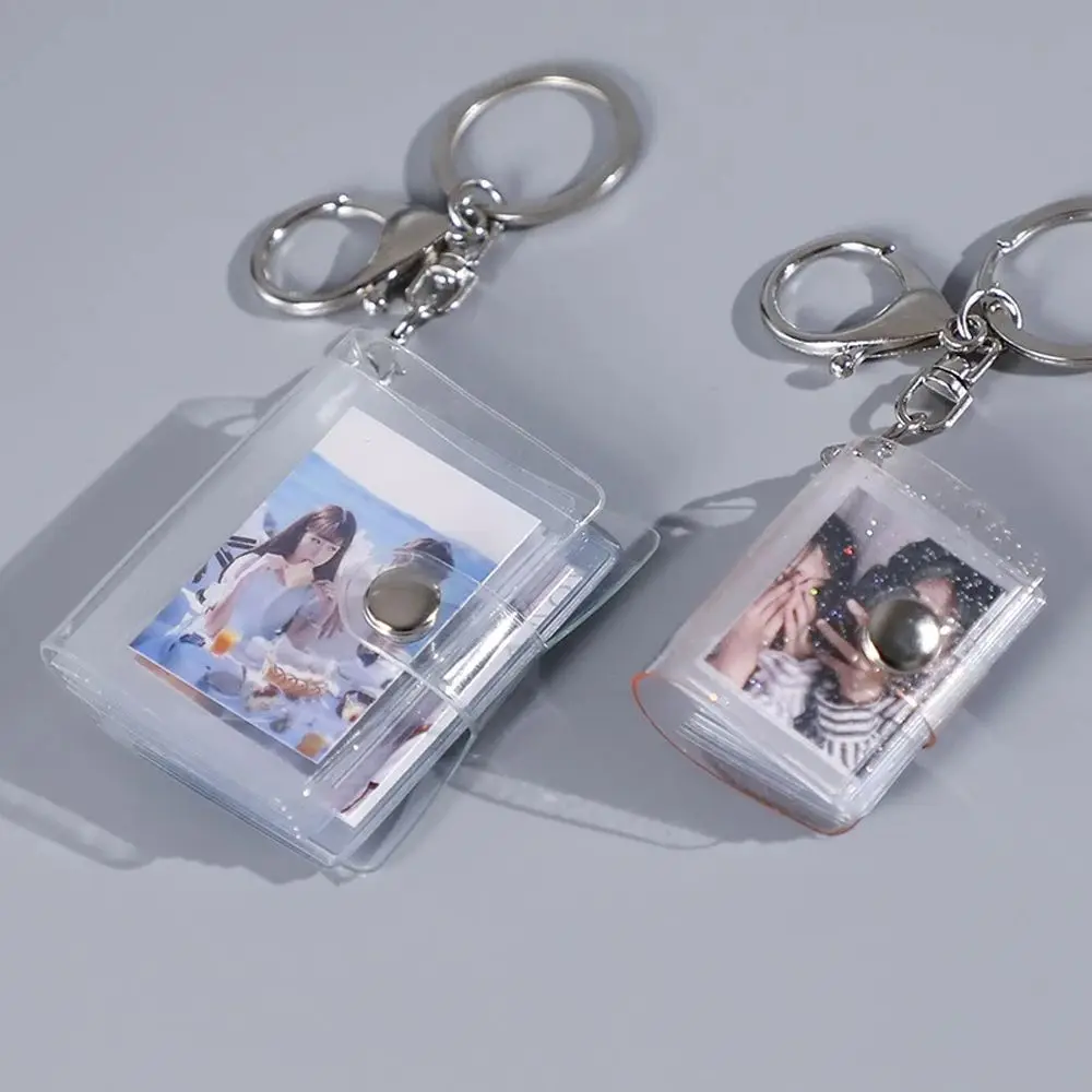 Transparent 1/2 inch Holder Pockets Photo DIY Mini Photo Album Keychain Portable Certificate Storage Portable Key Ring