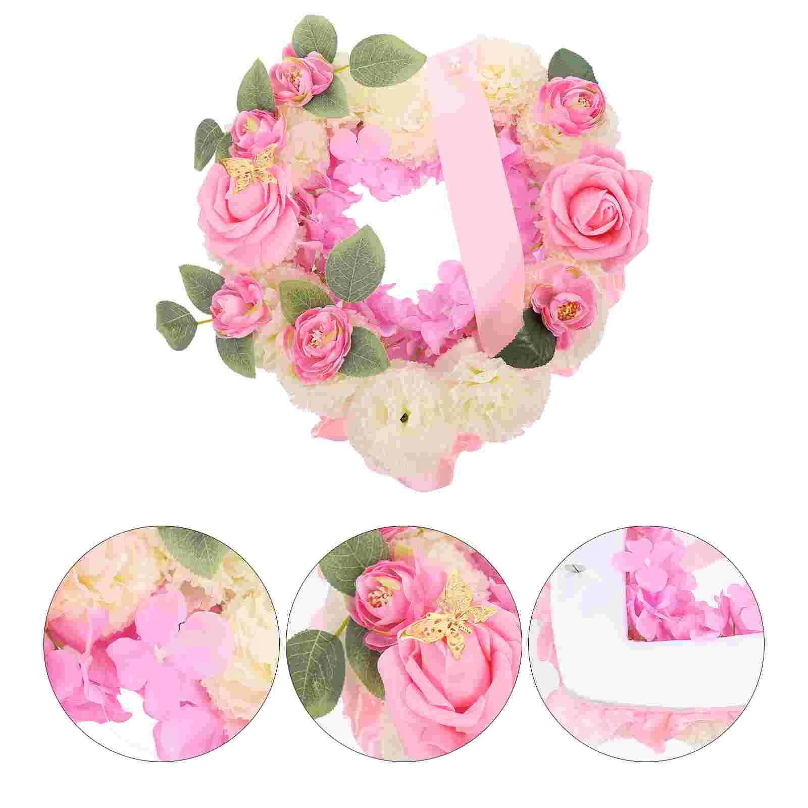 

Artificial Flower Heart Memorial Wreath Flowers Faux with Ribbon Foam Graveyard