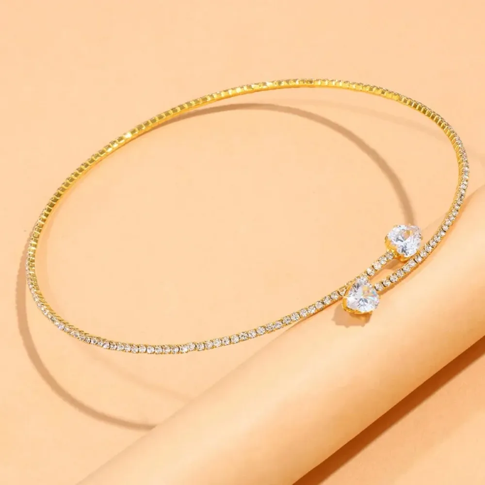 925 Sterling Silver Rhinestone Heart Collar Choker Necklace on model