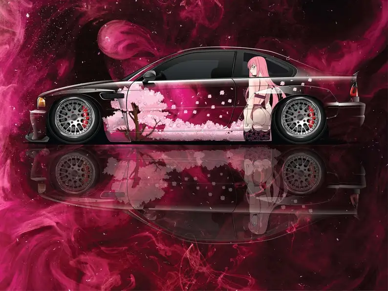 

Anime Vehicle Livery Japanese Theme Side Car Wrap Cast Vinyl Wrap Universal Size Premium Pink Anime Car Sticker