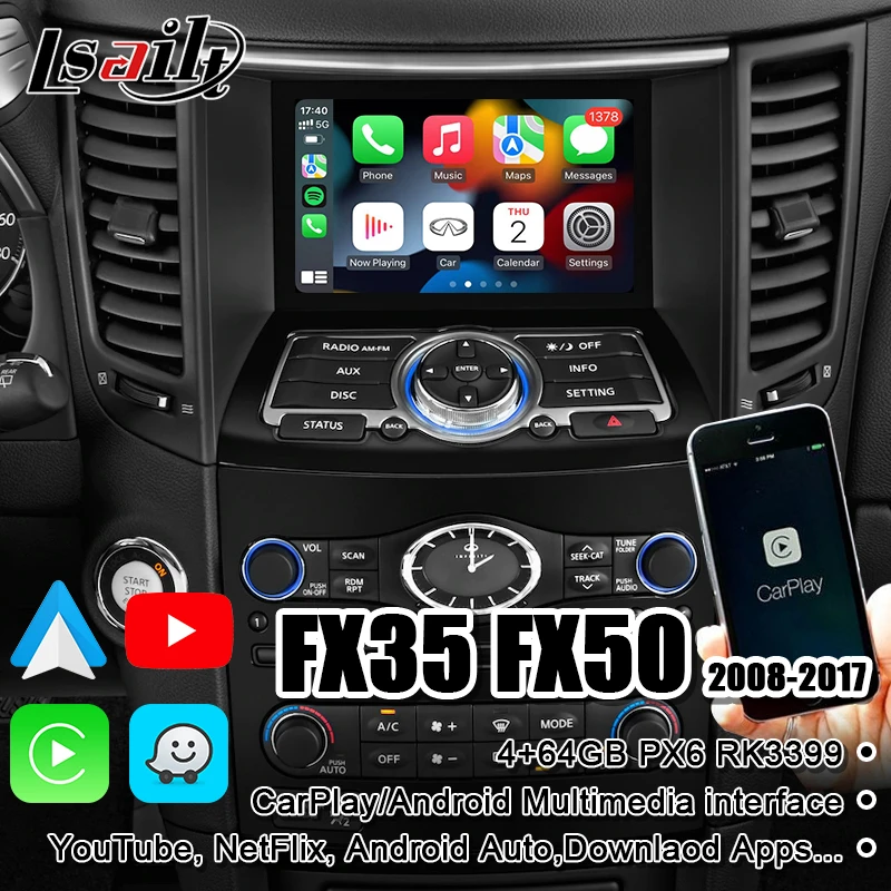 Lsailt CarPlay/Android Multimedia Interface for Infiniti FX35 FX37 FX50 2008-17 Upgrade Screen with YouTube,Google Map, NetFlix garmin gps for cars