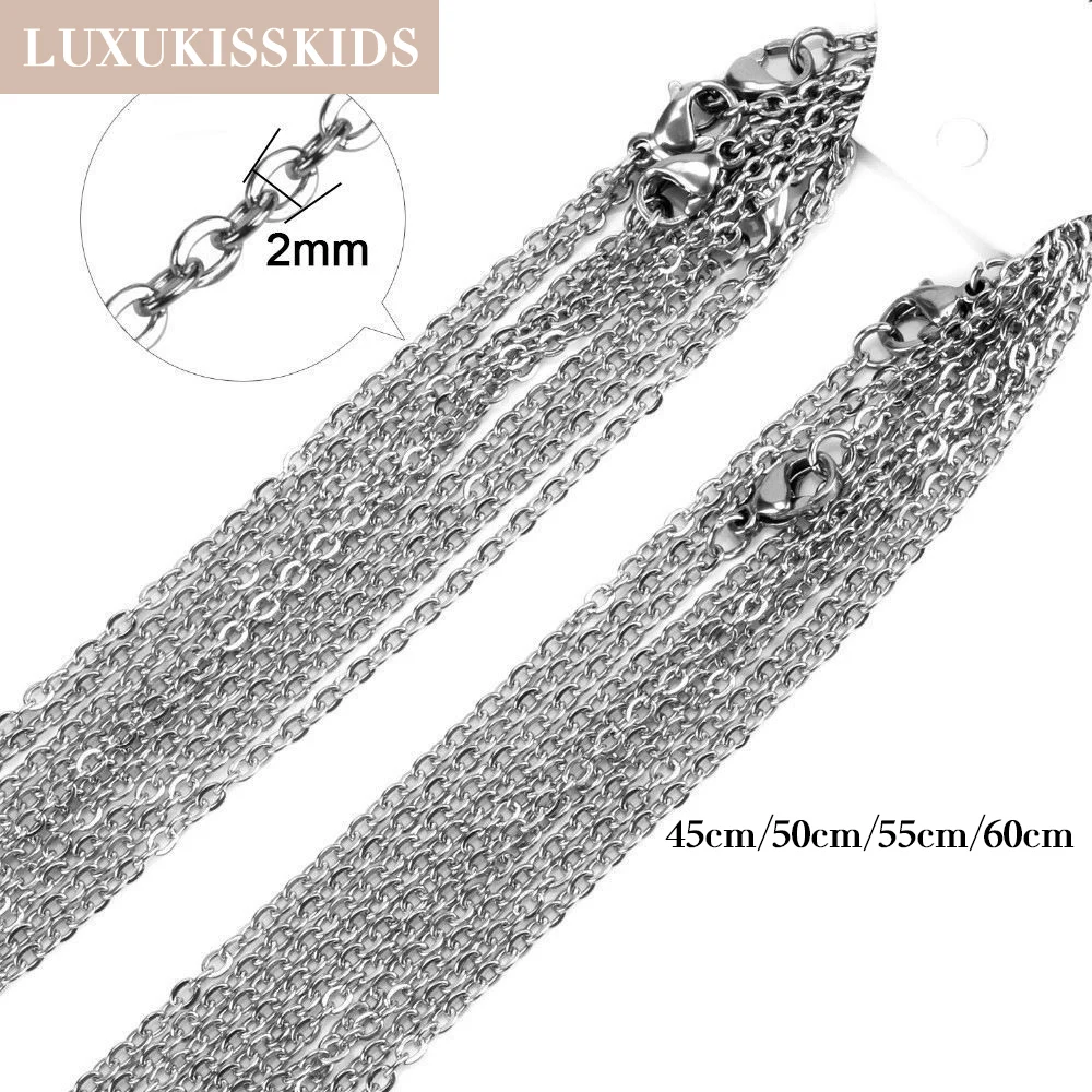 Фото Цепь LUXUKISSKIDS из нержавеющей стали, ожерелье для женщин, 10 шт./партия, оптовая продажа, DIY Rolo, 2 мм цепь, не выцветает, чокер для изготовления ювелирных изделий №5