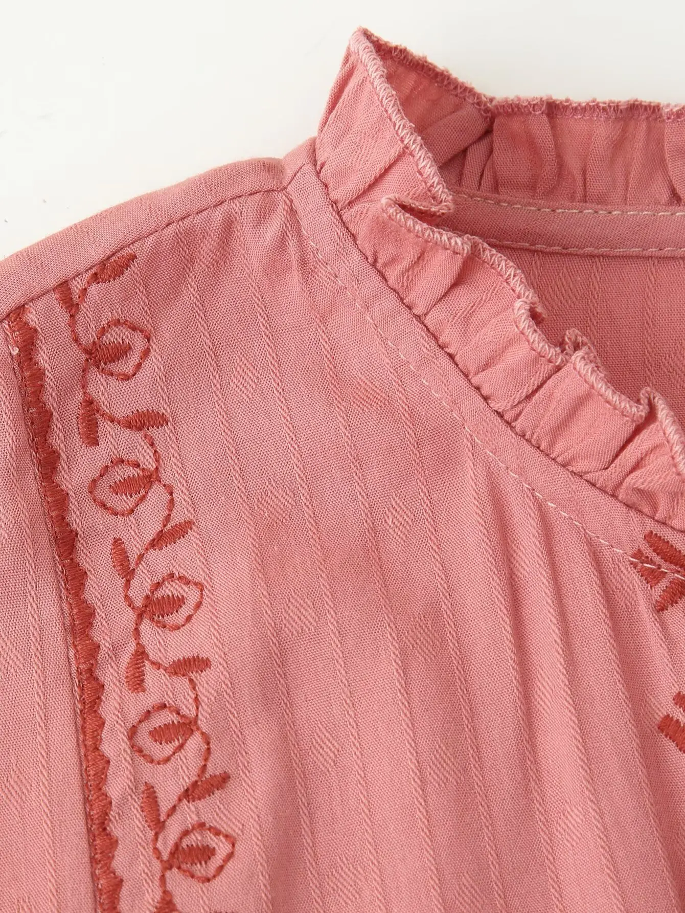 Women Spring Autumn Holiday Style Shirt Female Lace-Up Ruffled V-Neck Long-Sleeved Boho Embroidered Loose Blouse Casual Beach To