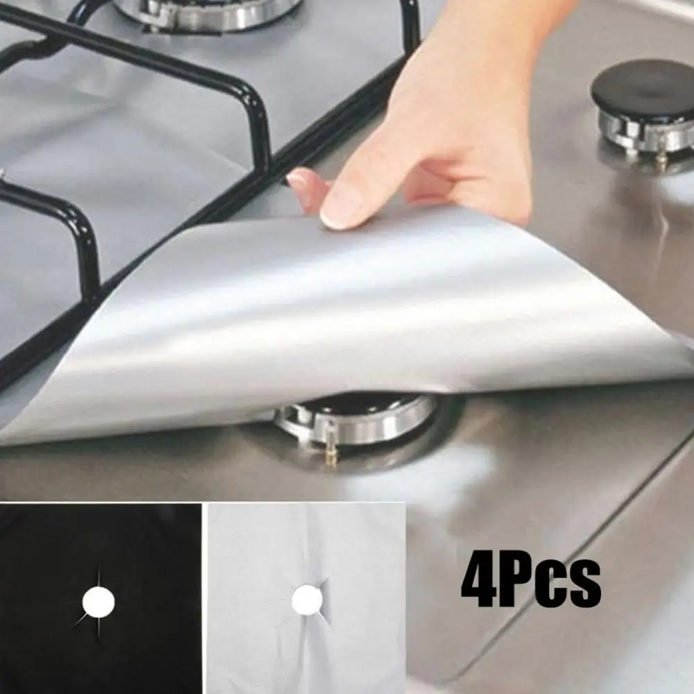Kitchen Stove 4Pcs Reusable Gas Burner Cover Clean Mat Pad Cooker Protector Tool