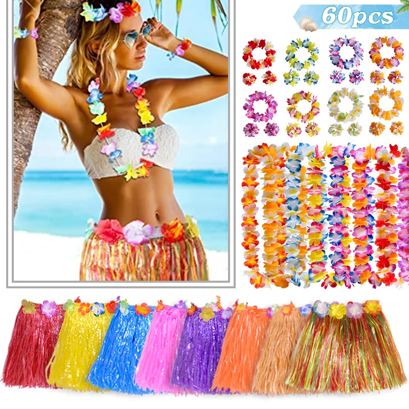 

Hawaiian Grass Skirts Set Adults/Children Hula Skirt 12 Grass Skirts Wrist Straps And Wreaths For Hawaiian Theme Beach Parties
