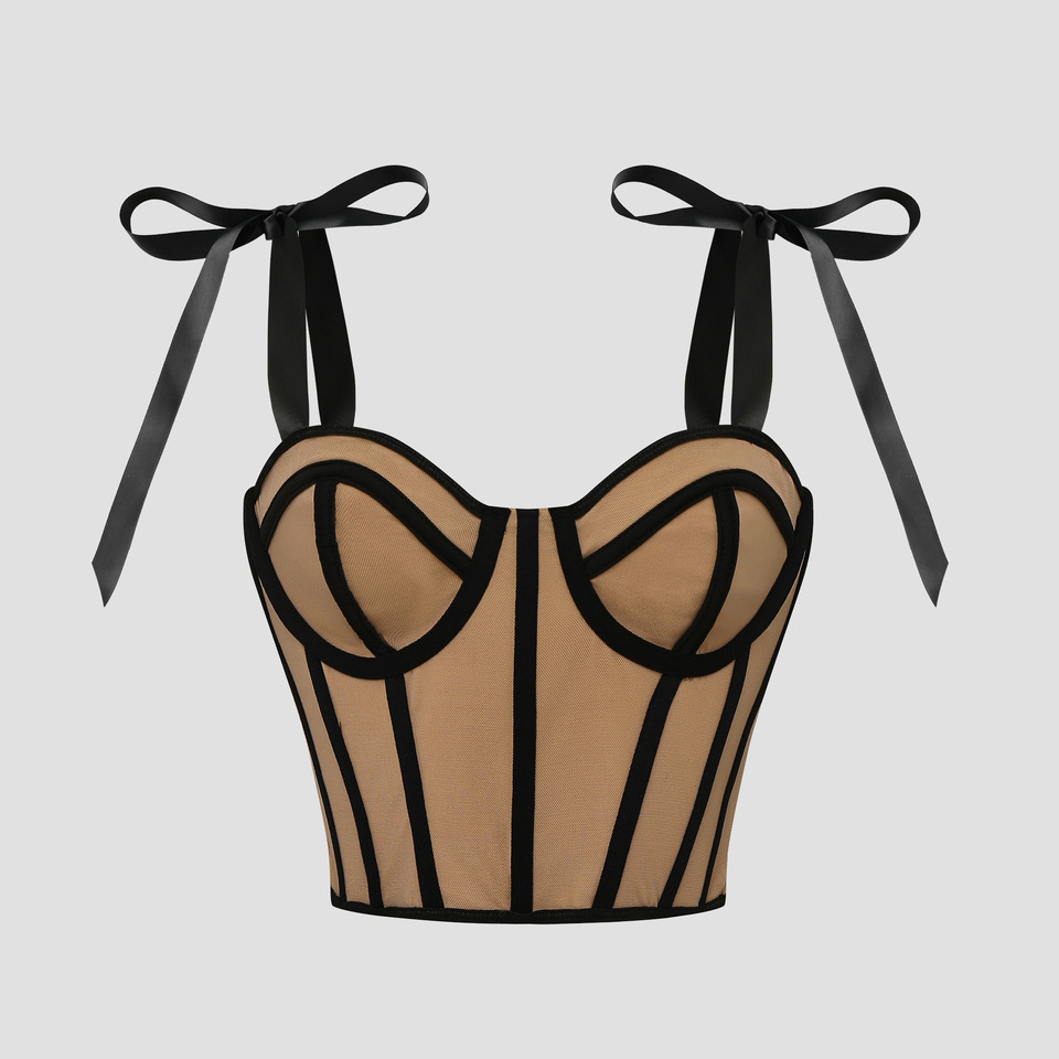 Lamuusaa Corset Tops y2k Aesthetic Women Contrast Color Off Shoulder Strapless Sleeveless Bandeau Tanks Sexy Party Clubwear