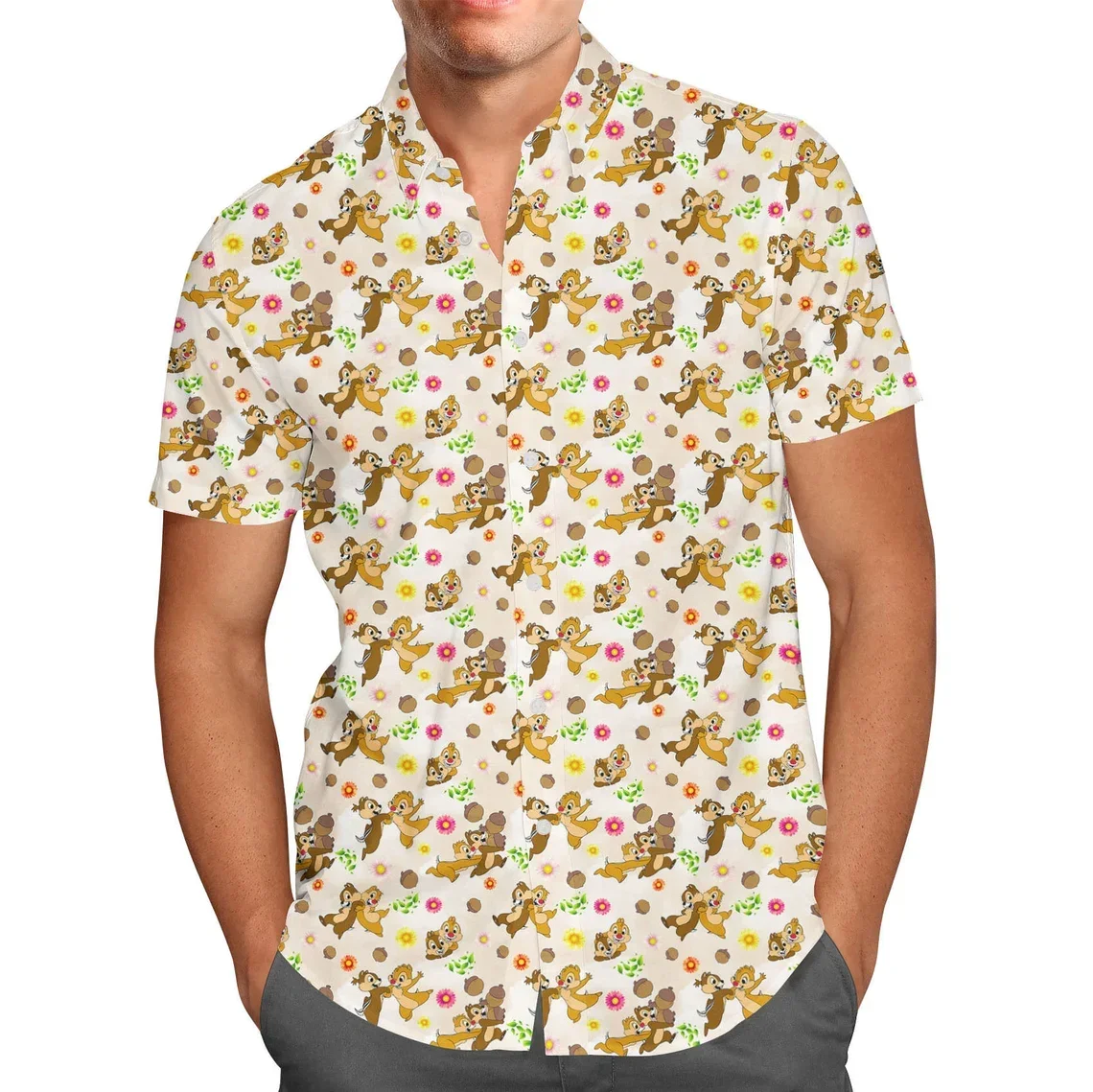 

Chipmunks Chip Dale Brown Stripes Hawaiian Shirt Disney Hawaiian Shirt