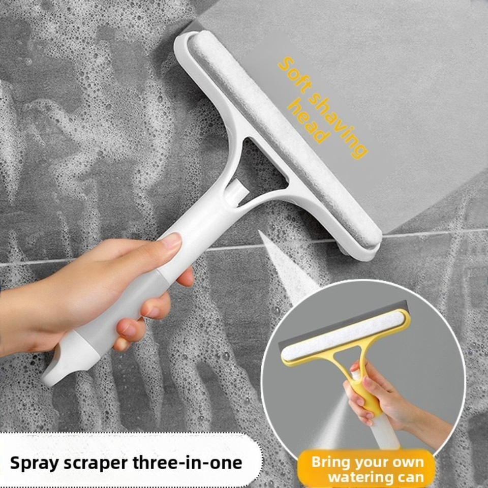 3-in-1 Glass Squeegee with Water Sprayer TPR Foam Head Window Glass Mirror Scraper Household Cleaning Tools Accessories