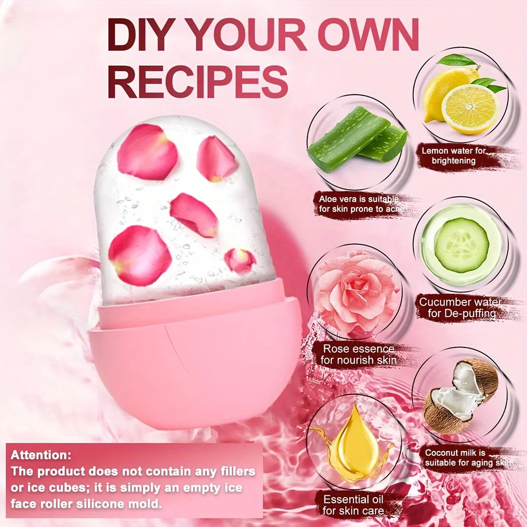 Ice Roller Massager for Face Eyes NeckNatural Skin Toning & Care Reusable Face Roller Silicone Mold for Cooling & Soothing Skin