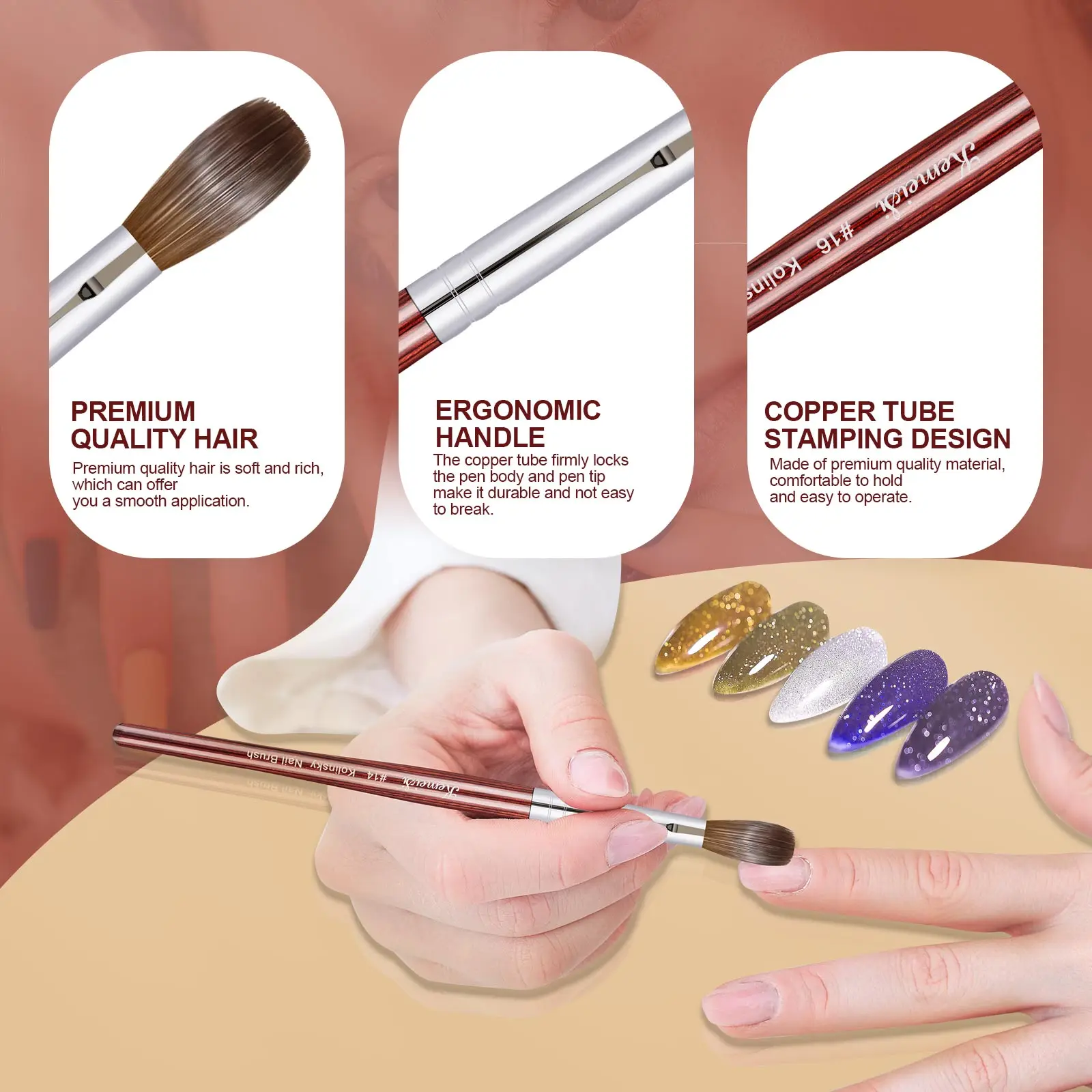Keimeis Acrylic Nail Brush 100% Kolinsky Acrylic Brushes for Nails Size 10 Oval Crimped Shaped Nail Brushes for Acrylic Applicat 3