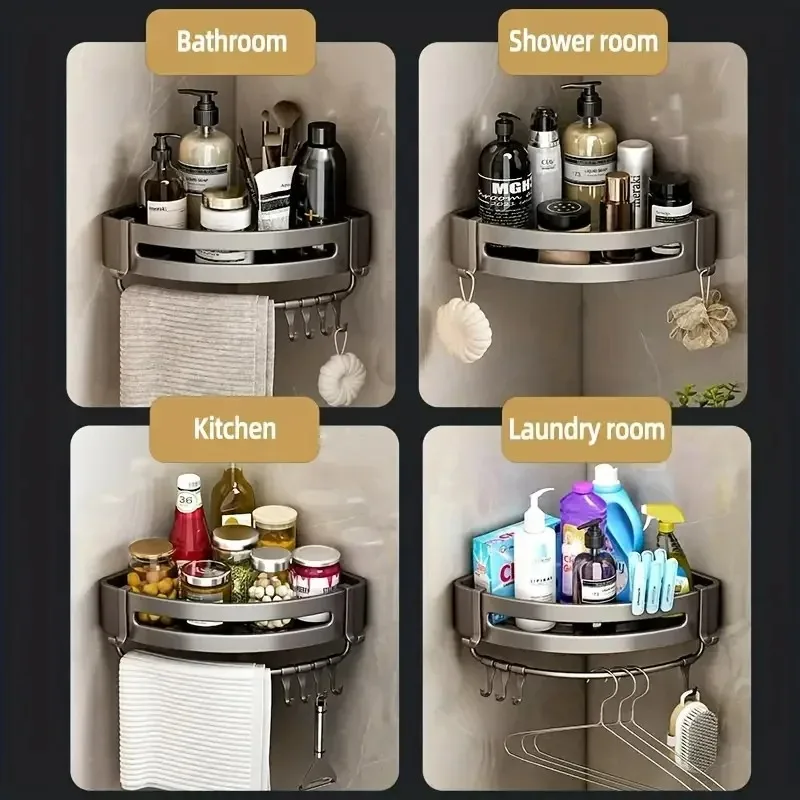 Bathroom Shelf Kitchen Storage Organizer Aluminum Alloy Shampoo Rack Shower Shelf Bathroom Accessories No Drill Shelf 3