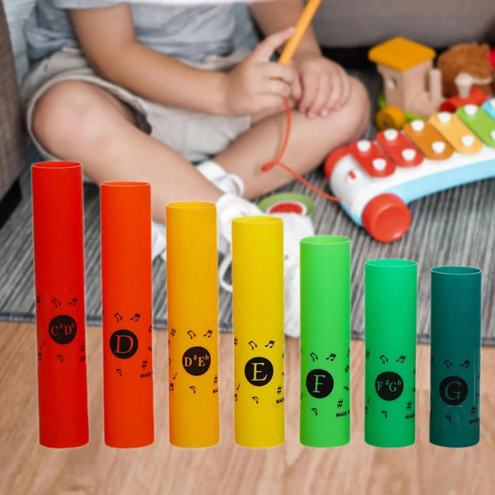 Music Percussion Tube Set Classroom Instruments 7 Note Musical Tubes for Ages 3 4 5 6 Children Music Toy Classroom Party Favor - 2