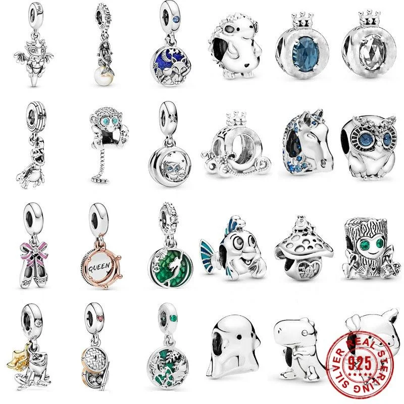 

925 Sterling Silver Beads Cute Pig Fish Crown Owl Love Pendant Fit Charms Bracelets DIY Women Original Beads Jewelry