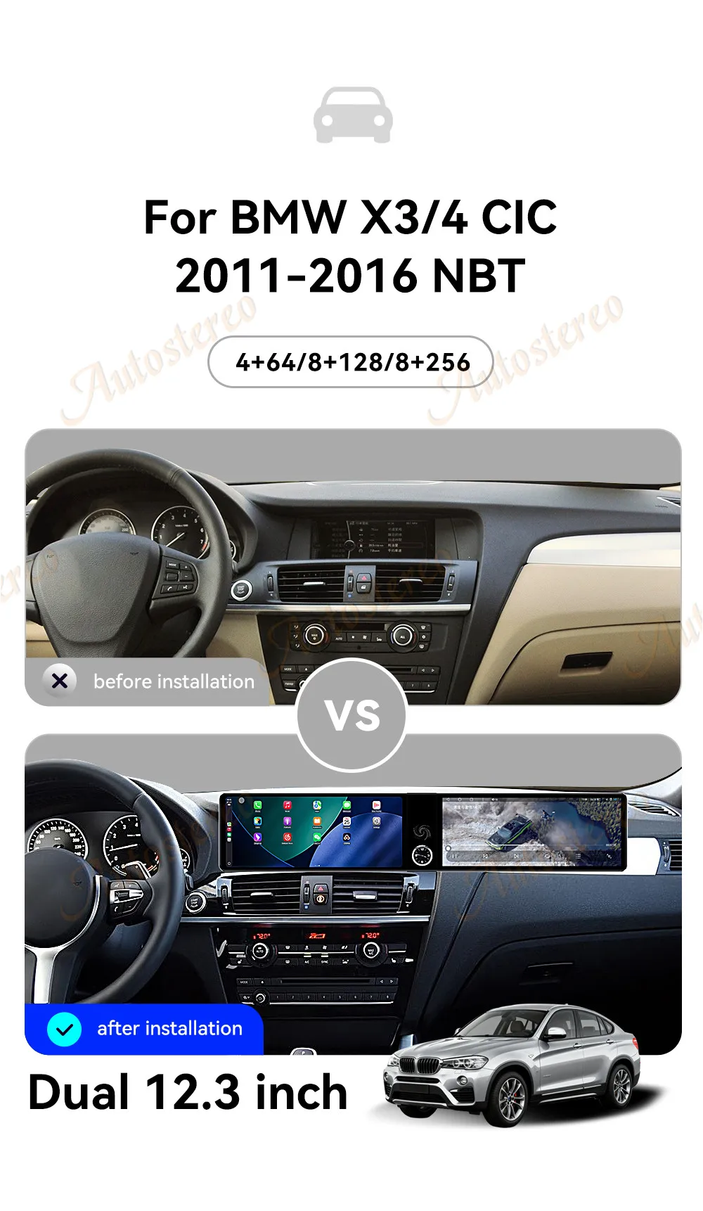 25 Dual Screen Carplay Android 14 Car GPS Navigation For BMW X3 F25 X4 F26 X4M 2