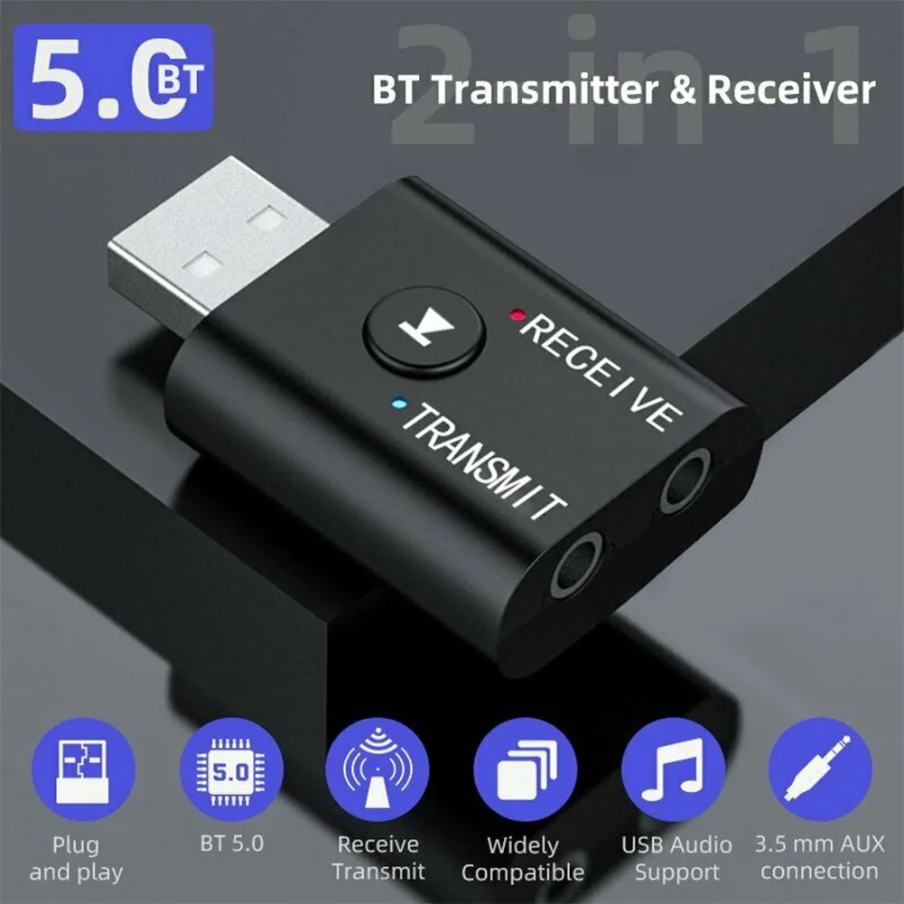  Transmisor y receptor Bluetooth 2 en 1, adaptador de  transceptor de audio inalámbrico USB compatible con llamadas manos libres  Plug and Play para altavoz, auriculares, TV y sistema estéreo para el 