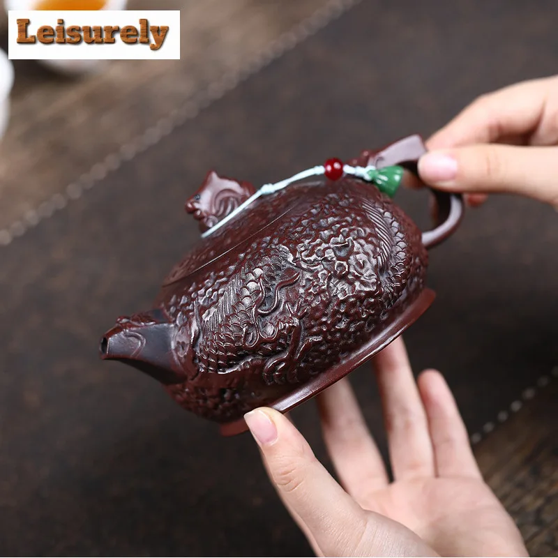 350ml Elegant Yixing Purple Clay Teapots Handmade Dragon Pot Raw Ore Antique Brass Mud Kettle With Strainer Zisha Tea Set Craft