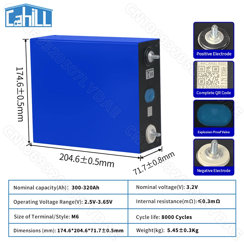 320Ah Lifepo4 Battery 3.2V Lithium iron phosphate Rechargeable Cell For DIY 12V 24V RV Solar Camping 8000 cycle rechargeable battery