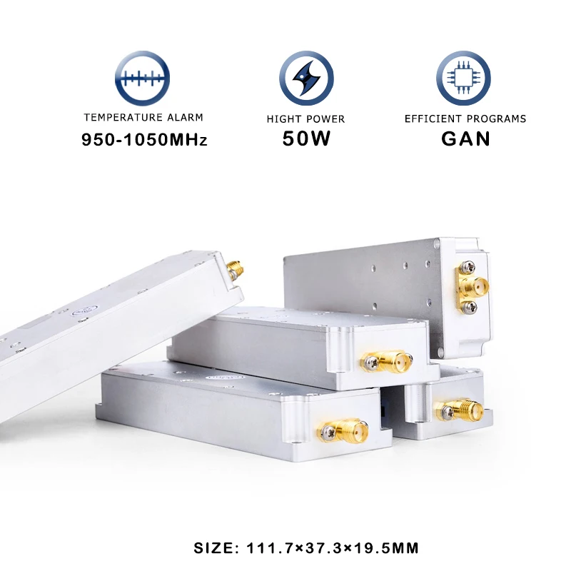 

50W 900MHz 950-1050MHz GAN RF Anti Drone Module Jamming System Device C-UAS Solution FPV UAV PA Power Amplifier