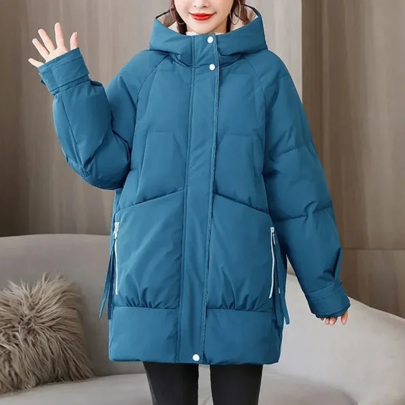 Women's Mid-length Korean Version of Thick Loose Fashion Cotton-padded Jacket Youth Padded Jacket 2022 New Cotton-padded Jacket milk blue cotton padded jacket women mid length over the knee 2021 winter new thick bread jacket cotton padded jacket coat m113