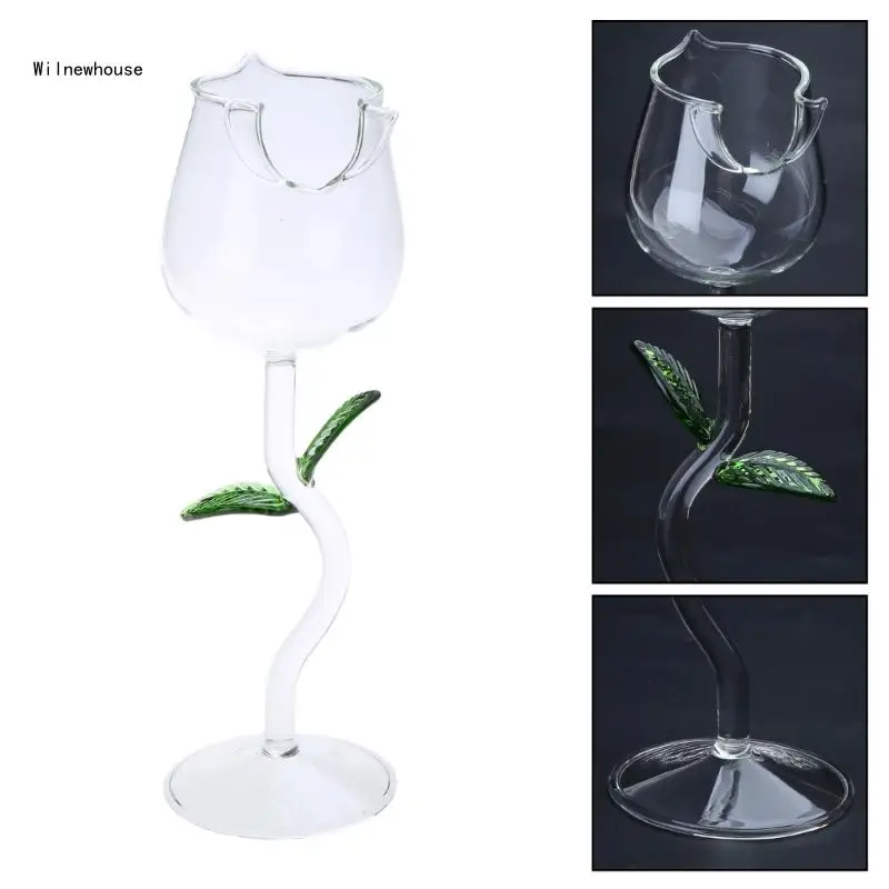 

Rose Flower Shaped Glass Transparent Martini Glass Drinking Glass Cocktail Cups Dropship