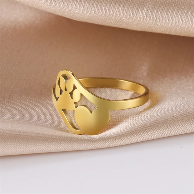Minimalist Rings Dog Bone Paw Girls Gold Color Stainless Steel Ring Women's - PeticaDeals