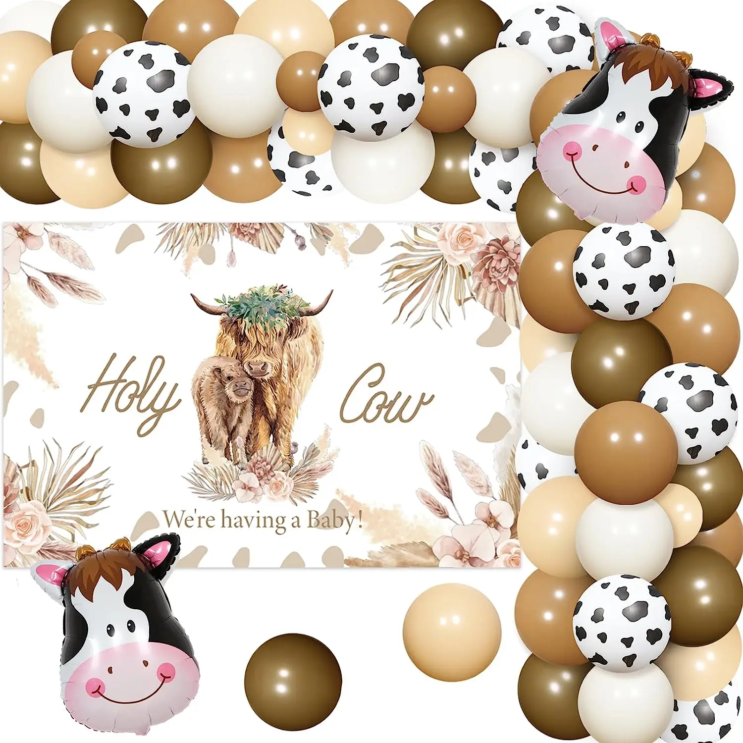 

Balloon Garland Arch Kit with Cow Head, Holy Cow, Baby Shower Party Decorations, Backdrop Supplies, We're Having A Baby Shower
