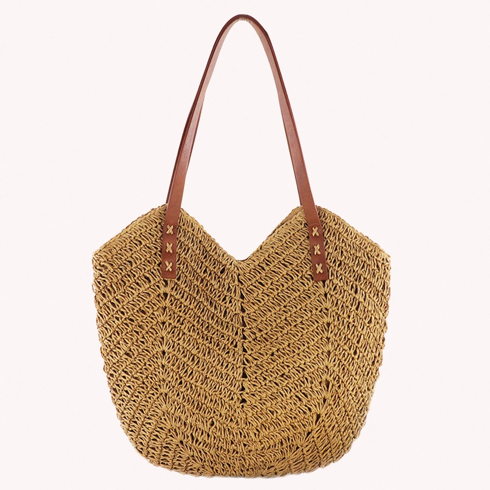 Fashion Women Straw Handbag Hand Woven Shoulder Bag Travel Beach Hollow Totes