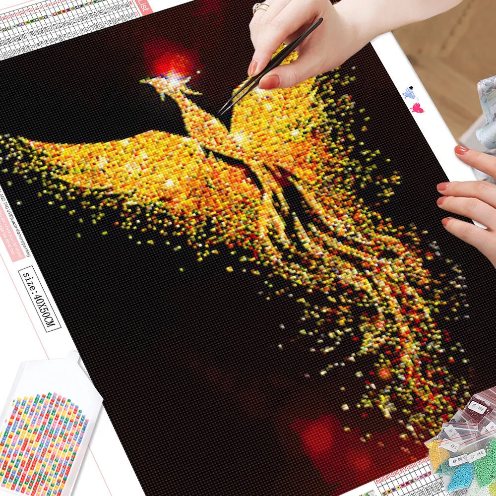 5D Phoenix Diamond Embroidery Animal Full Square Round Painting Bird Mosaic Rhinestone Pictures Home Decor