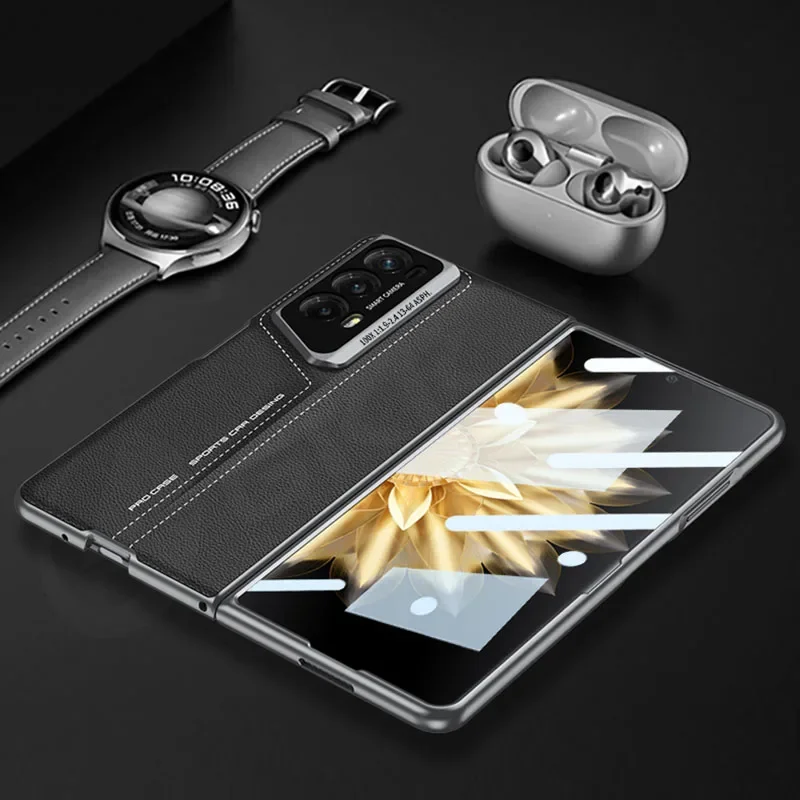 Shockproof Armor PU Leather Case For Honor Magic V2 With Outer Glass Protector B